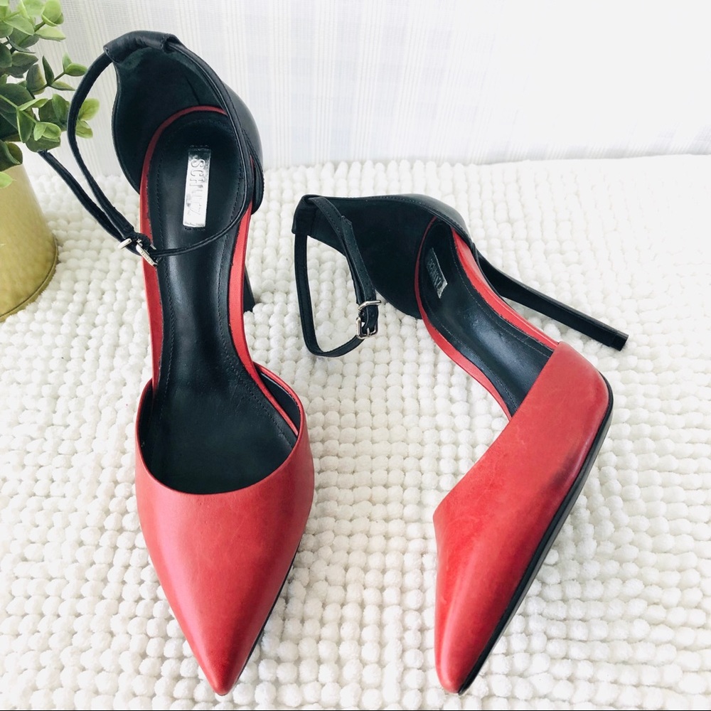Schutz pumps color block red and black leather 9 B - Picture 3 of 8